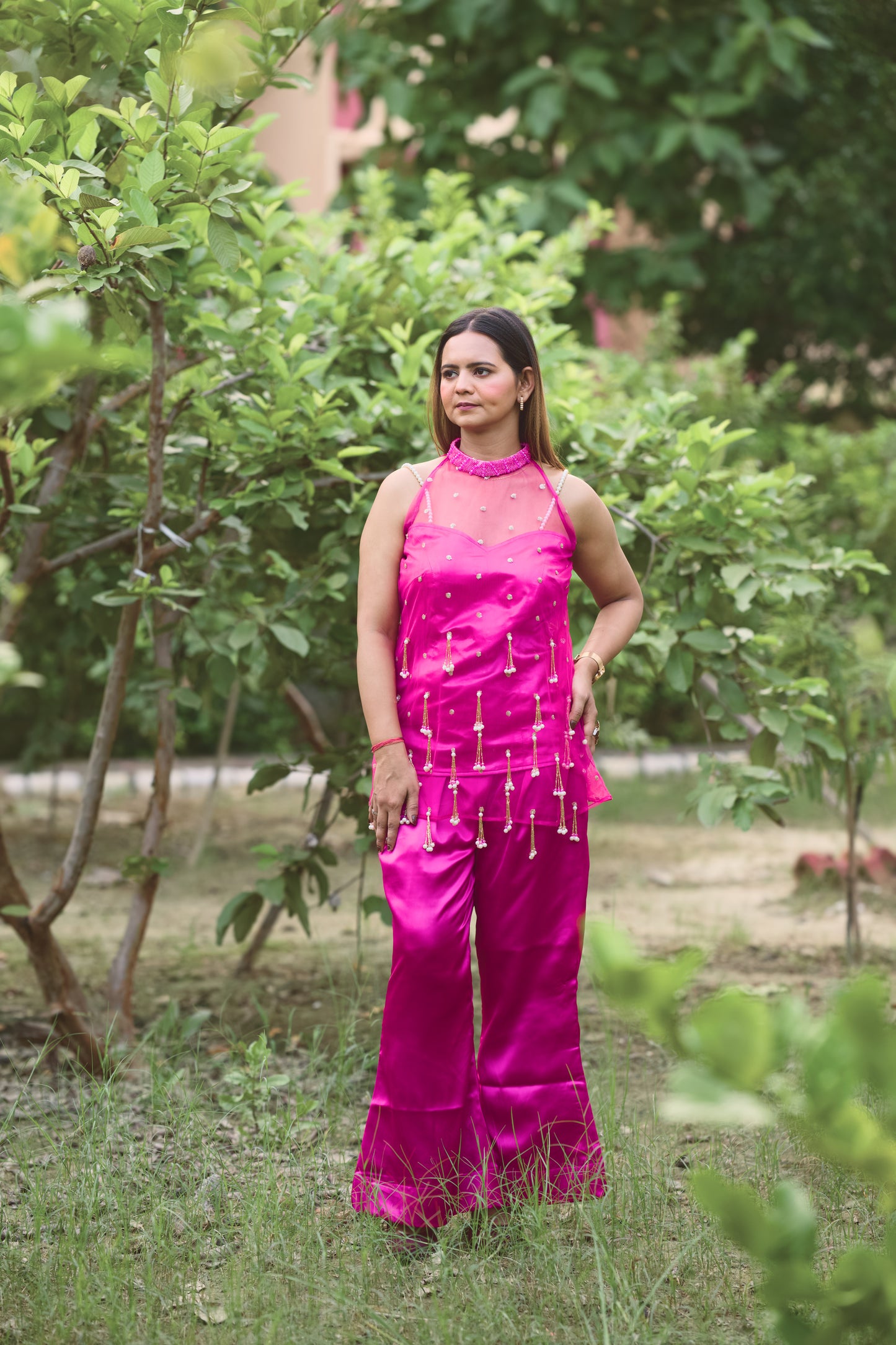 Hot Pink Tassel Embellished Festive Co-Ord Set