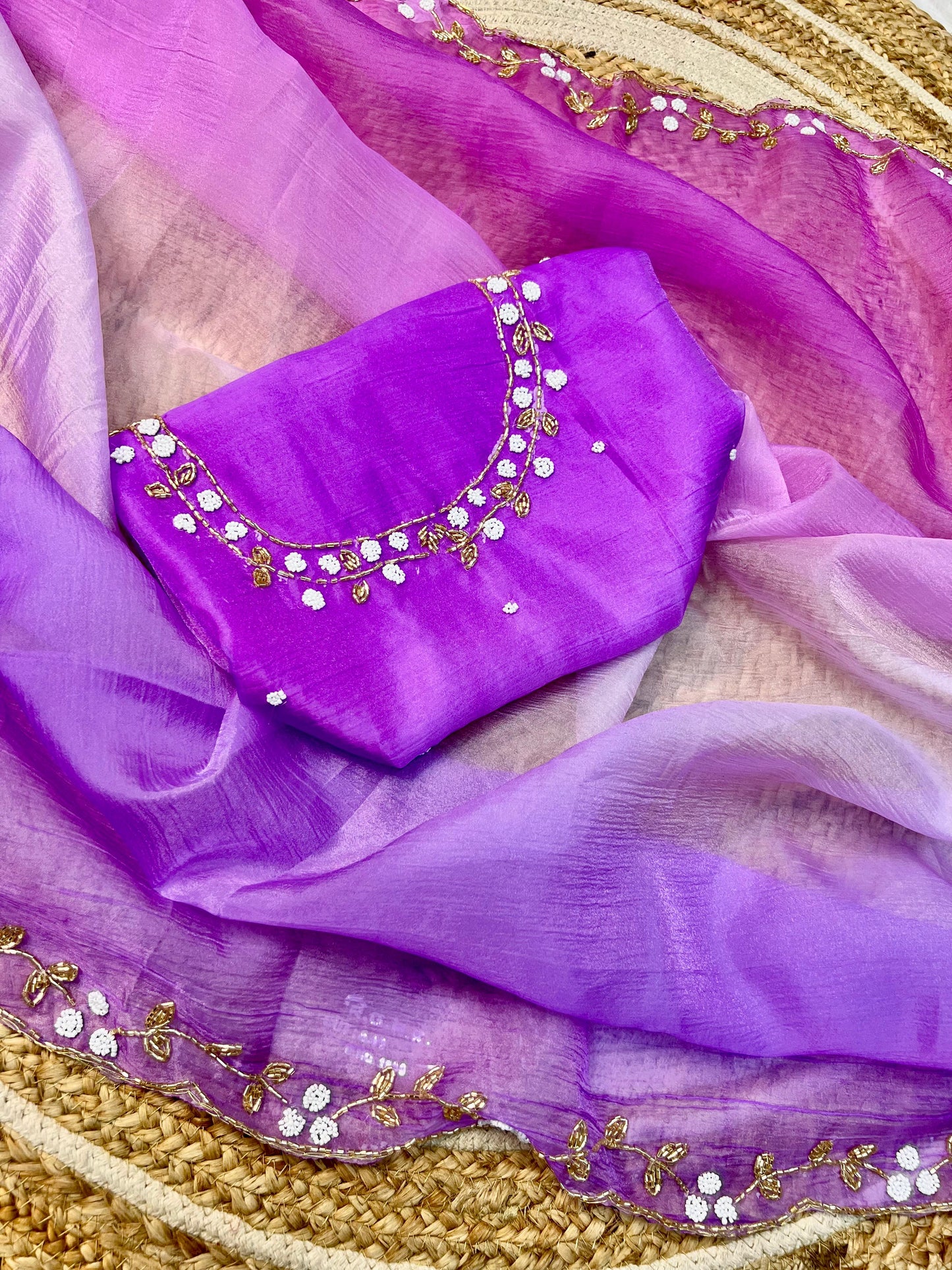 Primium Glass Candy Crush Tissue padding Saree Silk With fully handwork Saree
