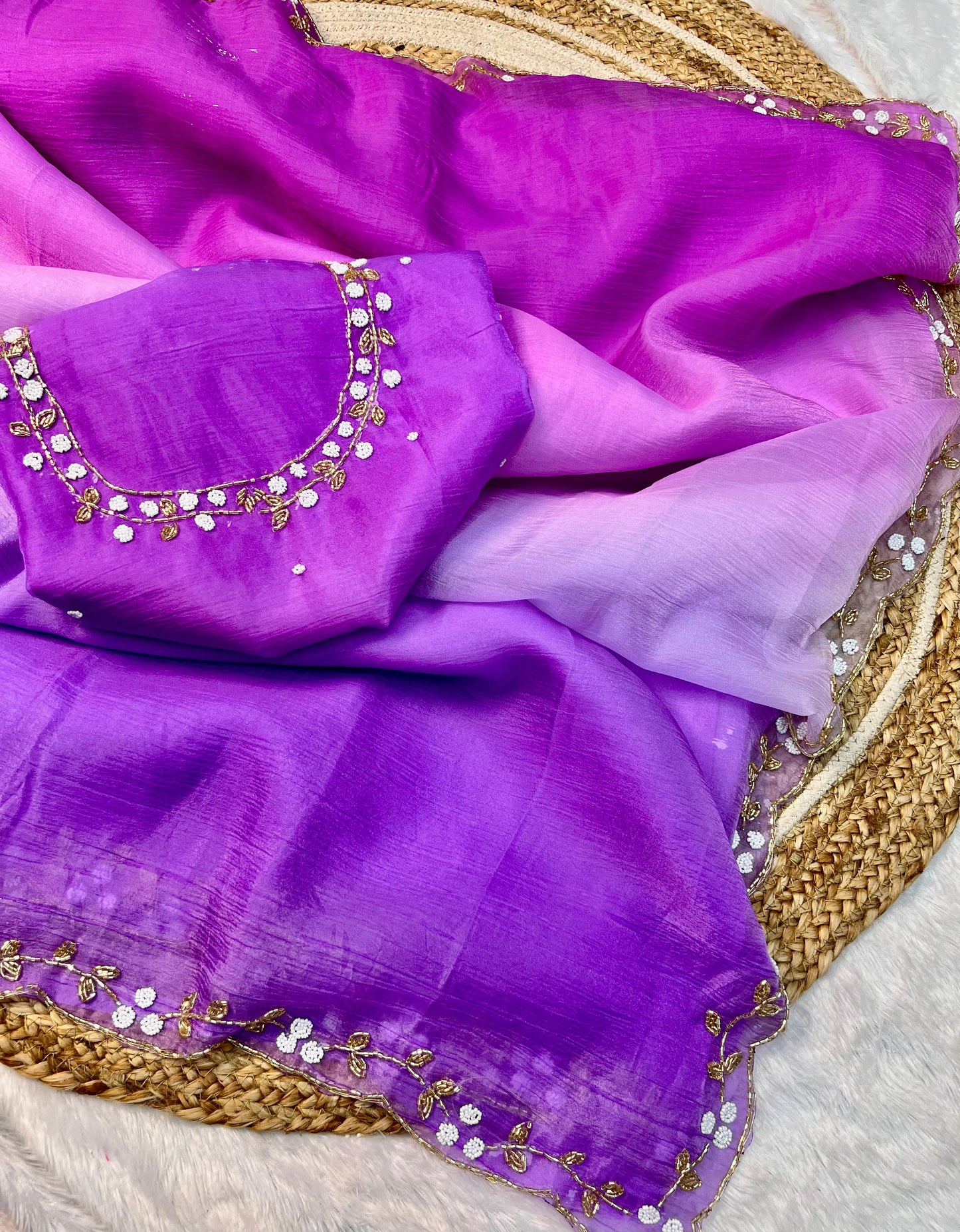 Primium Glass Candy Crush Tissue padding Saree Silk With fully handwork Saree