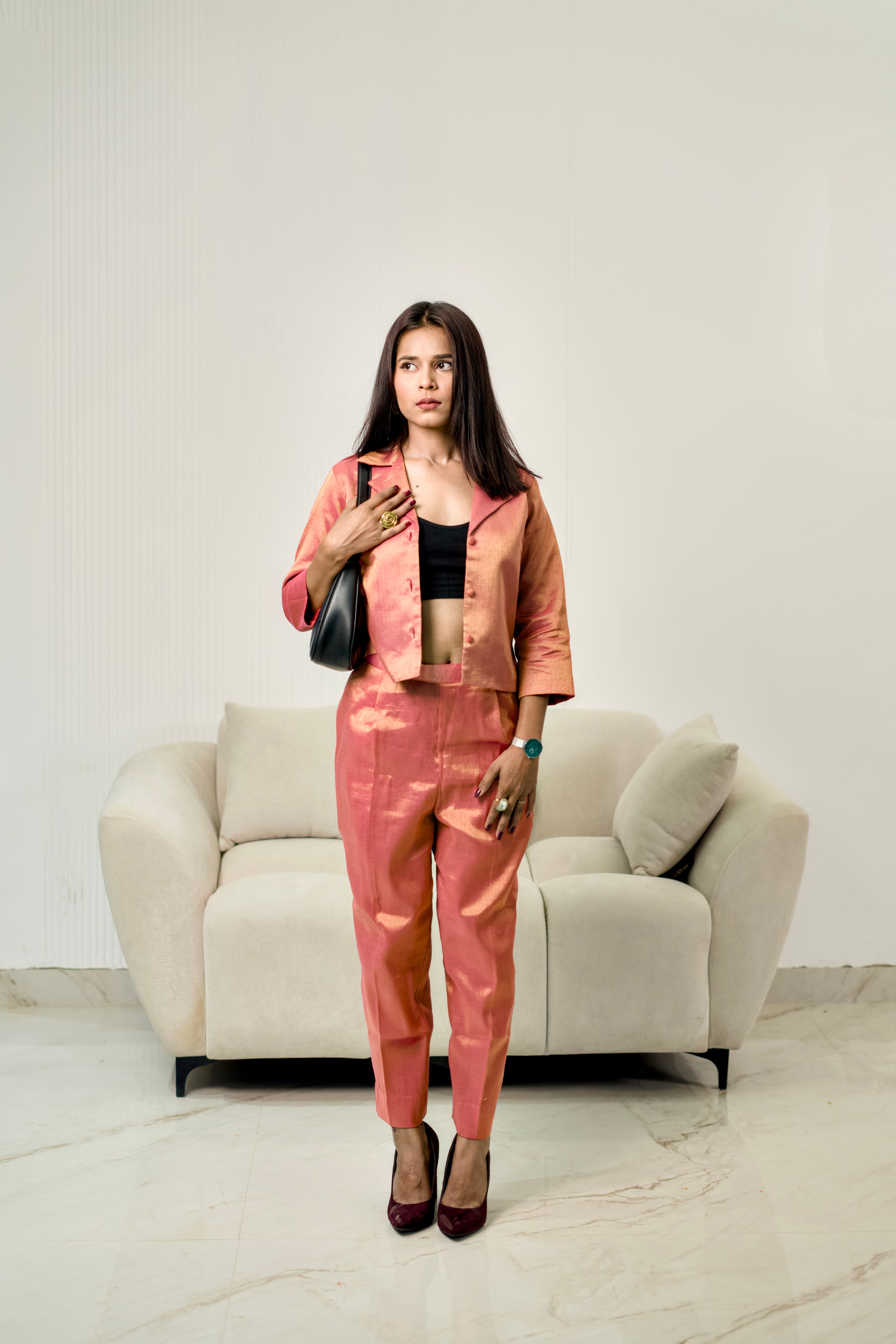 Chic Satin Jacket-Style Cord Set for Winters