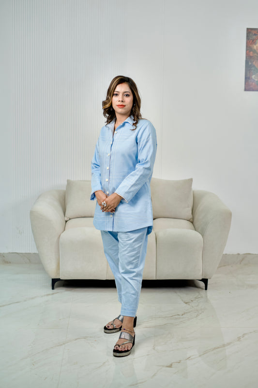Elegant Sky Blue Cotton Cord Set