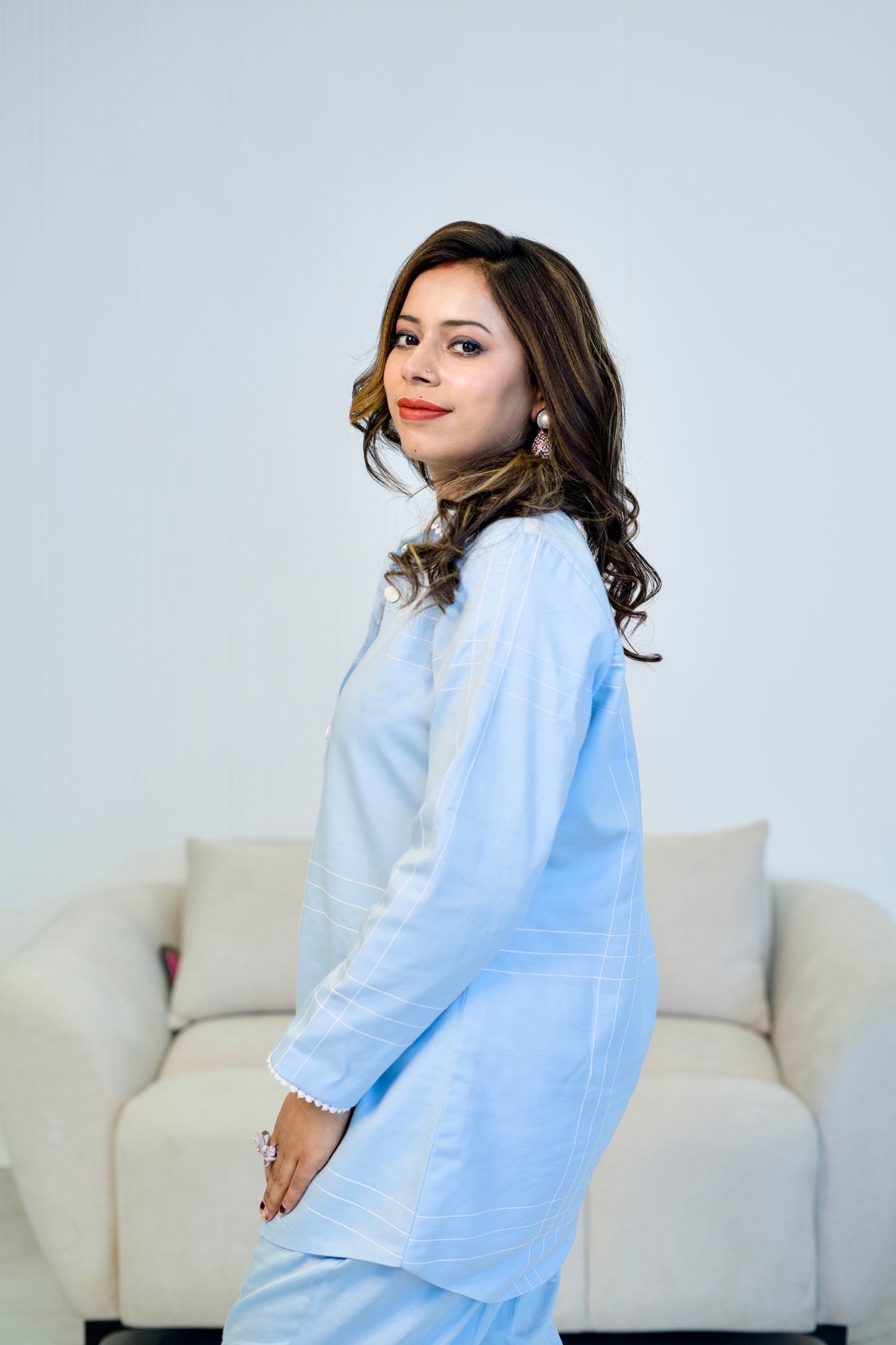 Elegant Sky Blue Cotton Cord Set