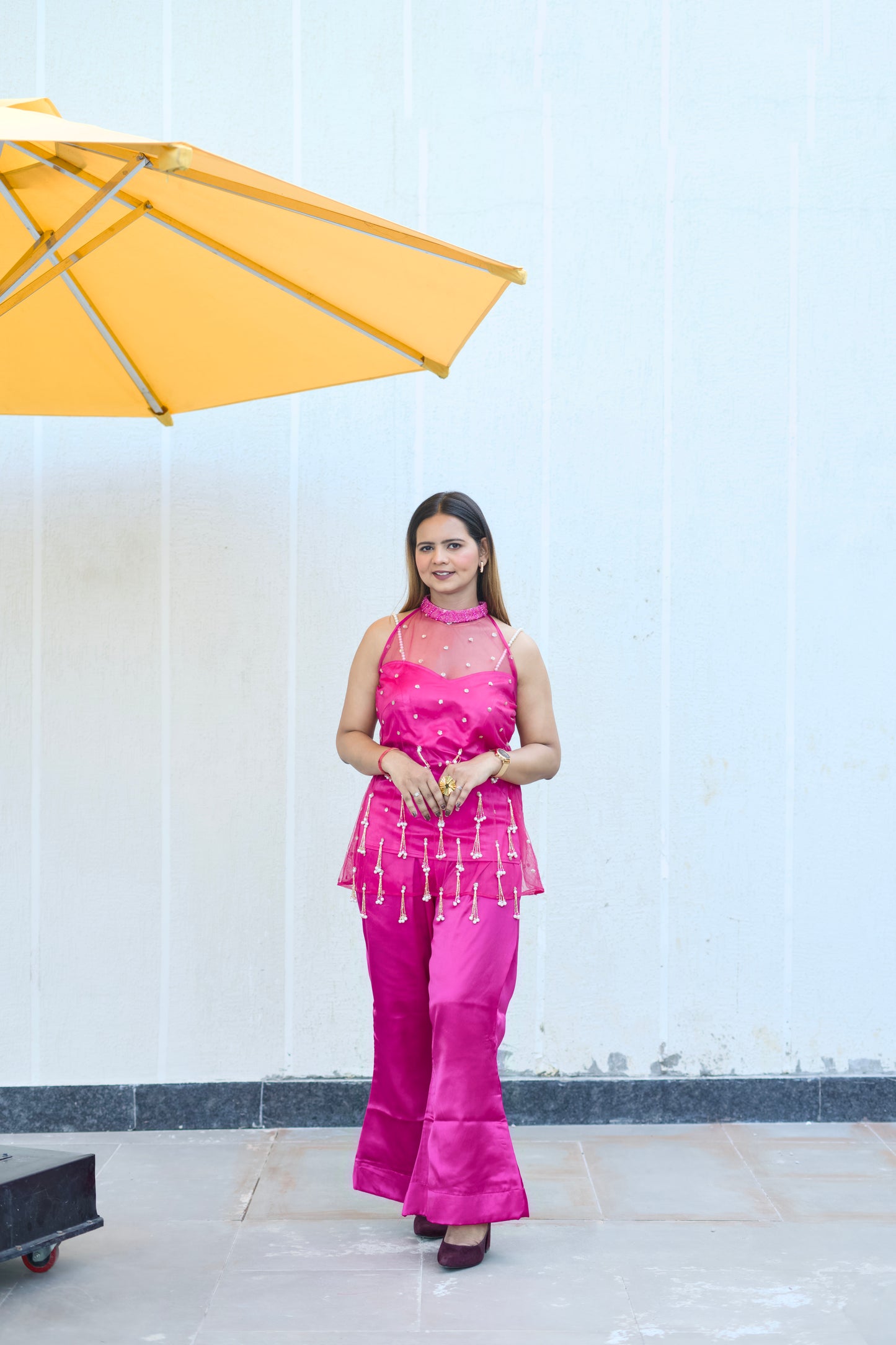 Hot Pink Tassel Embellished Festive Co-Ord Set