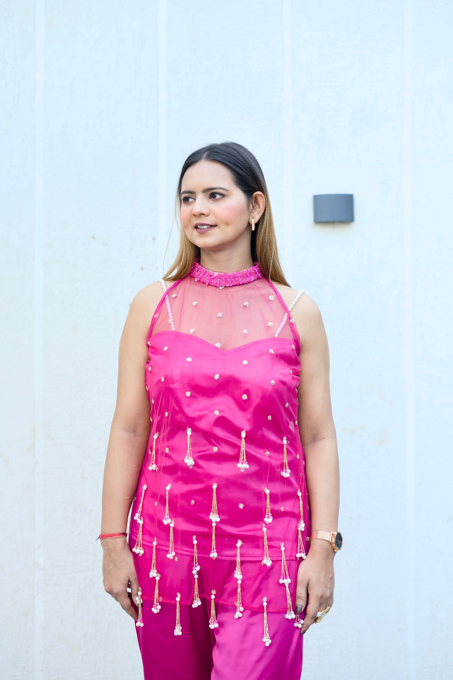 Hot Pink Tassel Embellished Festive Co-Ord Set