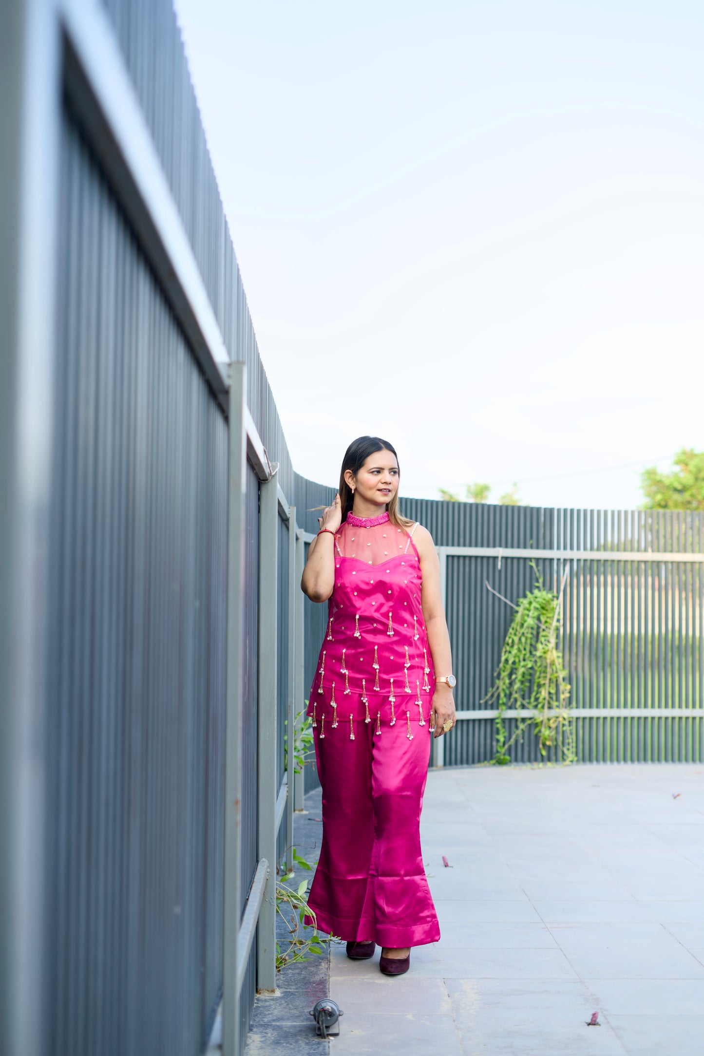 Hot Pink Tassel Embellished Festive Co-Ord Set