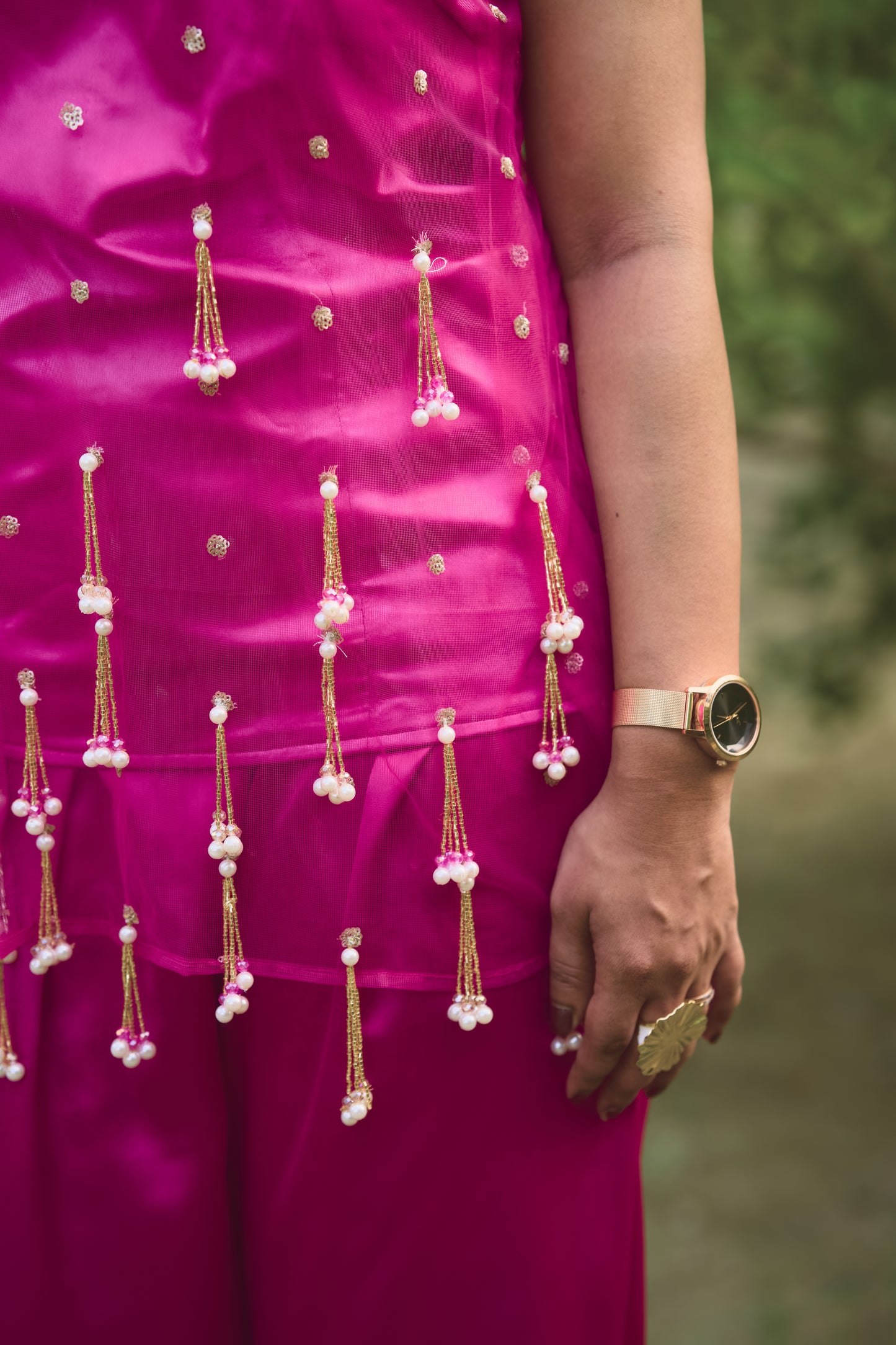 Hot Pink Tassel Embellished Festive Co-Ord Set