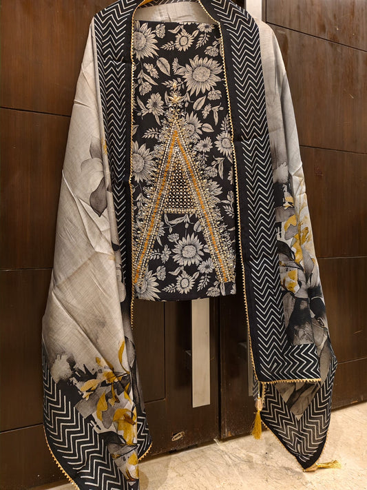 Chic Black Soft Organza Shirt with Georgette Dupatta and Shantoon Trousers