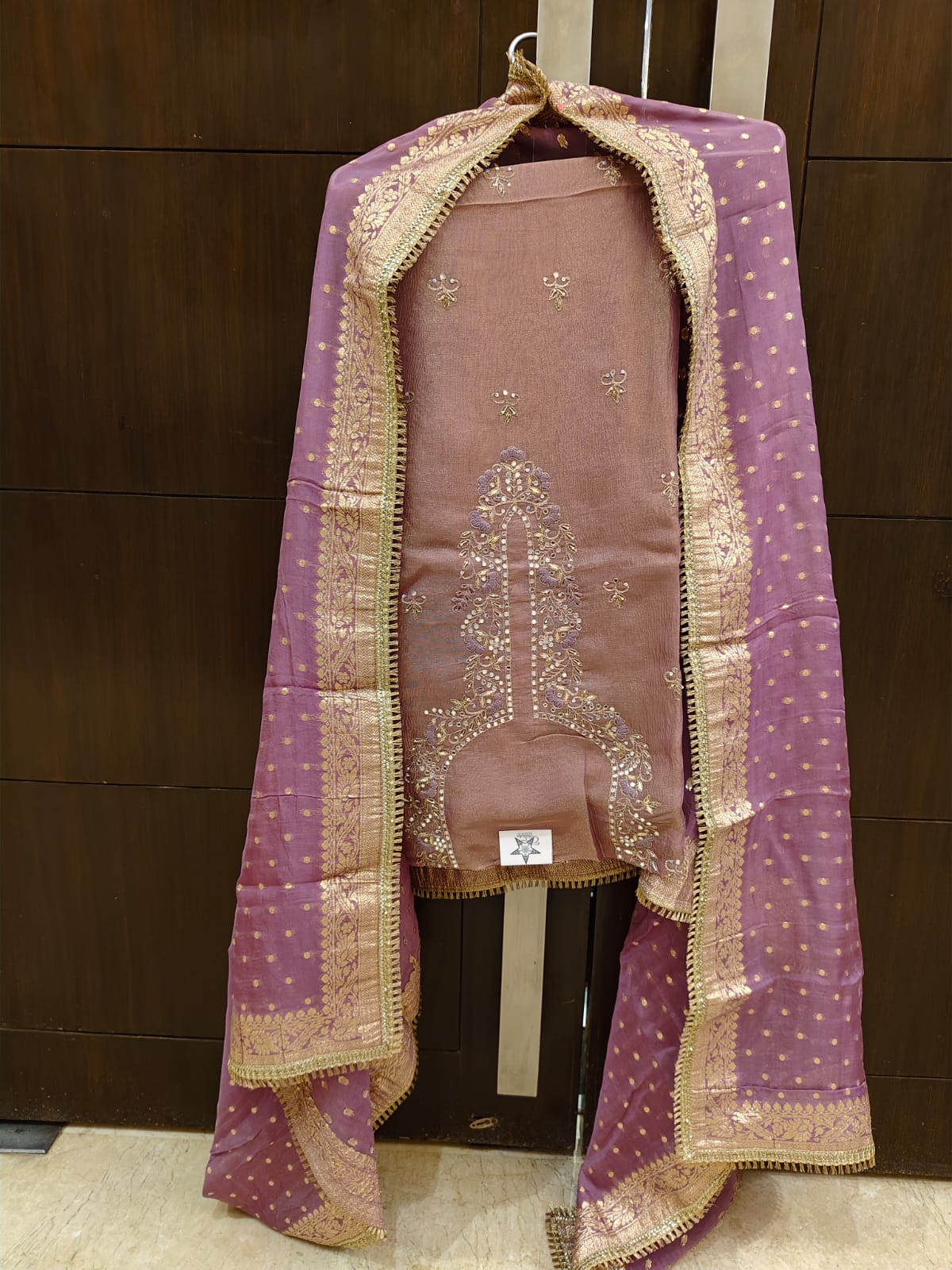 Luxurious Mauve Soft Organza Shirt with Georgette Dupatta and Shantoon Trousers"