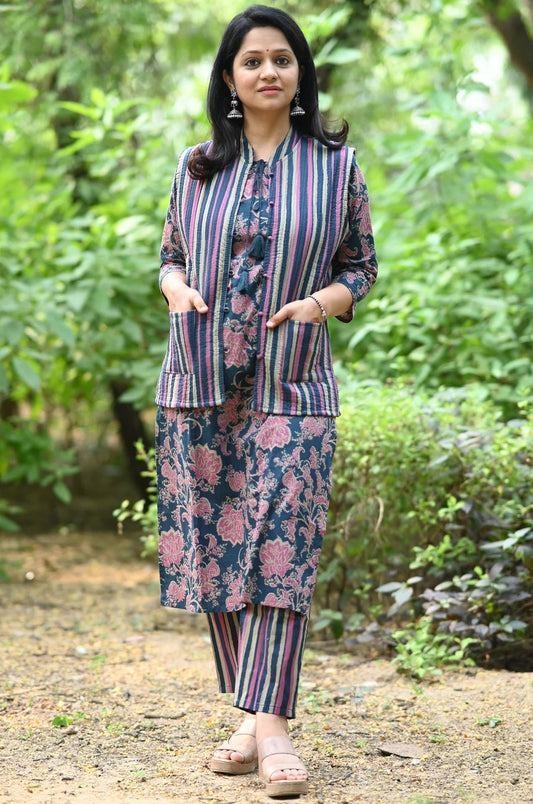 Elevate your ethnic style with this elegant heavy suit set, adorned with intricate hand embroidery and mill prints.