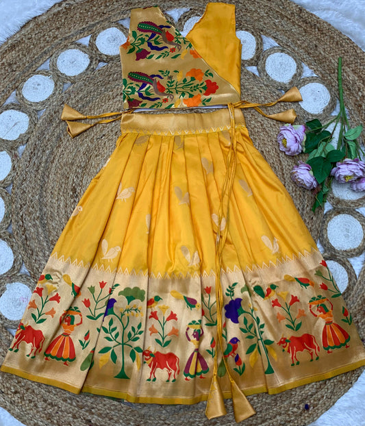 Traditional Kids Paithani Design Lehenga with Zari Weaving