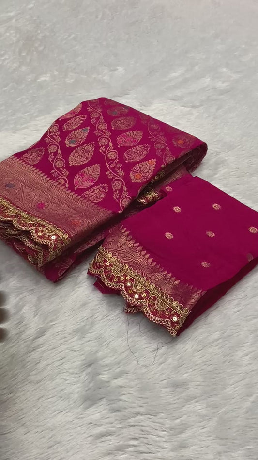 Adorn yourself in this beautiful and charming pure khaddi georgette designer saree in sabyasachi scallop intricate borders