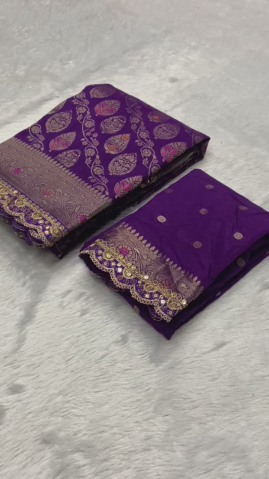 Adorn yourself in this beautiful and charming pure khaddi georgette designer saree in sabyasachi scallop intricate borders